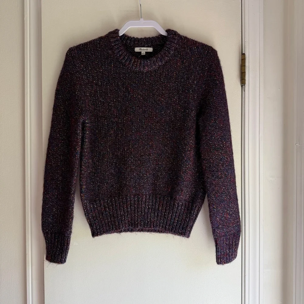 Madewell Purple Multi Space Dyed Marl Wool Blend Crewneck Sweater AF327 Women S